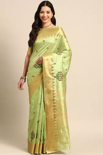 silk colorful thread embroidered saree