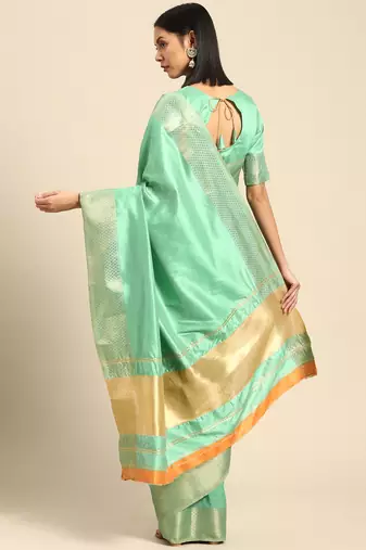Cotton Silk With Golden Zari Woven Border And Sequins Work Saree