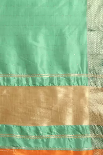 Cotton Silk With Golden Zari Woven Border And Sequins Work Saree
