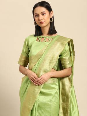 Cotton Silk With Golden Zari Woven Border And Sequins Work Saree 1