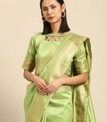 Cotton Silk With Golden Zari Woven Border And Sequins Work Saree