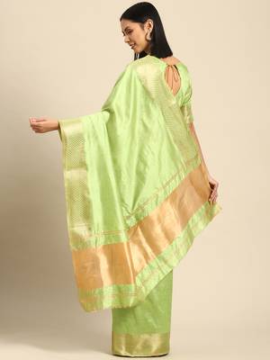 Cotton Silk With Golden Zari Woven Border And Sequins Work Saree 3