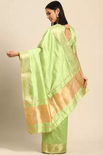 Cotton Silk With Golden Zari Woven Border And Sequins Work Saree