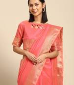 Cotton Silk With Golden Zari Woven Border And Sequins Work Saree