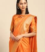Cotton Silk With Golden Zari Woven Border And Sequins Work Saree