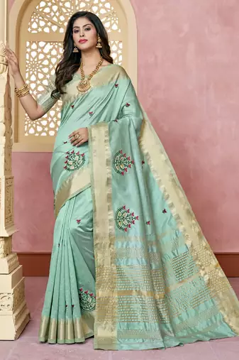 Cotton Silk Saree With Embroidery With Emple Border