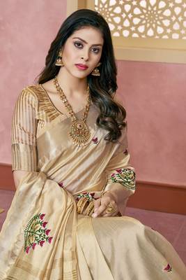 cotton silk saree with embroidery with emple border 1