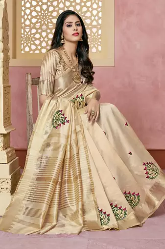 cotton silk saree with embroidery with emple border