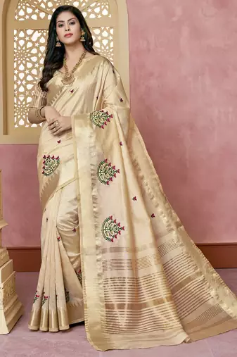 cotton silk saree with embroidery with emple border