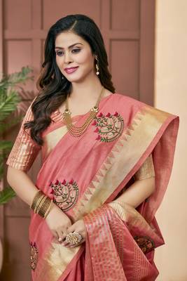 cotton silk saree with embroidery with emple border 1