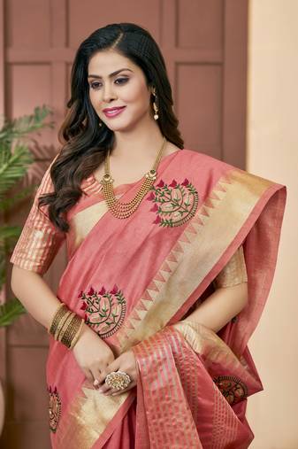 cotton silk saree with embroidery with emple border