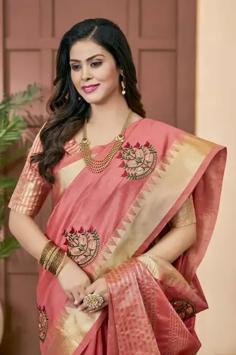 cotton silk saree with embroidery with emple border