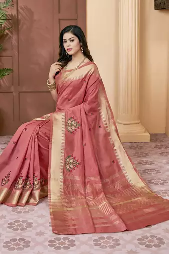 cotton silk saree with embroidery with emple border