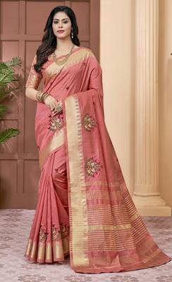 cotton silk saree with embroidery with emple border 3