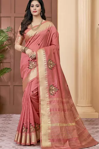 cotton silk saree with embroidery with emple border
