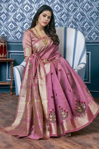 cotton silk saree with embroidery with emple border
