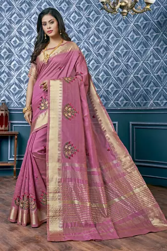 cotton silk saree with embroidery with emple border