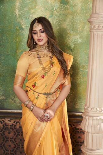 Soft Cotton Silk With Colourful Thread Embroidery Saree With Blouse