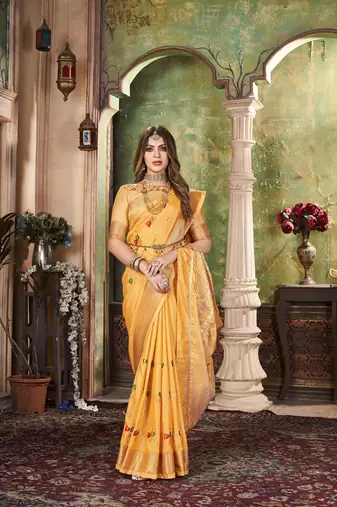 Soft Cotton Silk With Colourful Thread Embroidery Saree With Blouse