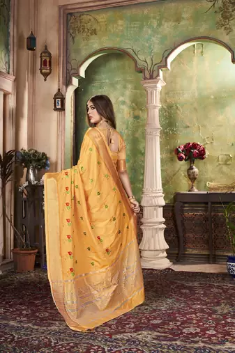 Soft Cotton Silk With Colourful Thread Embroidery Saree With Blouse