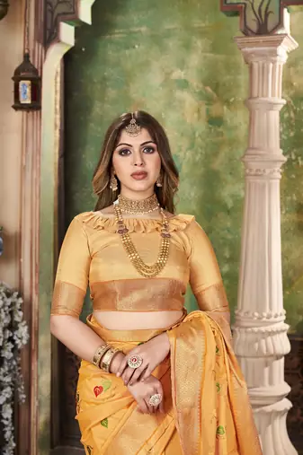 Soft Cotton Silk With Colourful Thread Embroidery Saree With Blouse