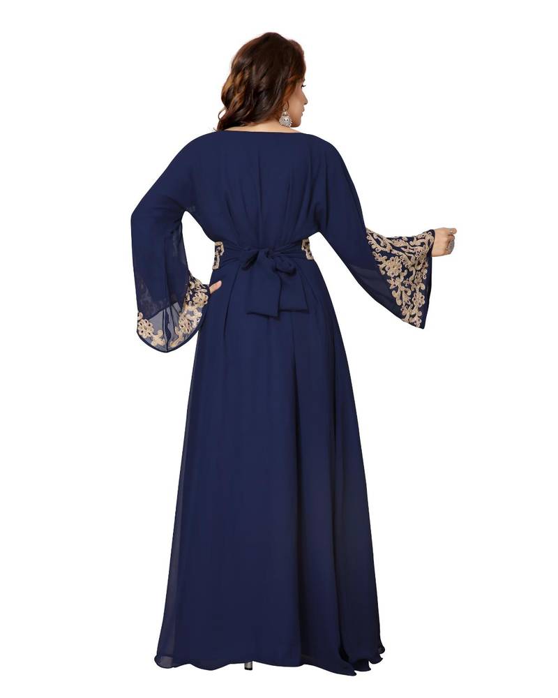 navy blue embroidered faux georgette farasha