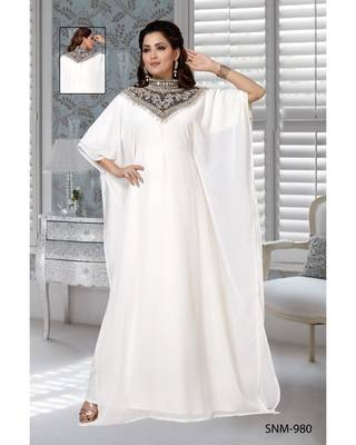 off white embroidered faux georgette kaftan 1