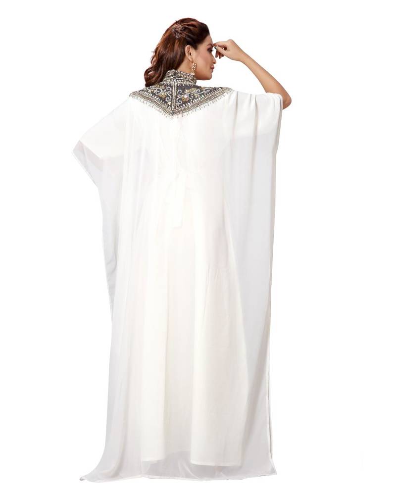 off white embroidered faux georgette kaftan