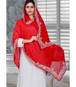 red embroidered faux georgette moroccan kaftan