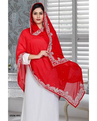 red embroidered faux georgette moroccan kaftan 2