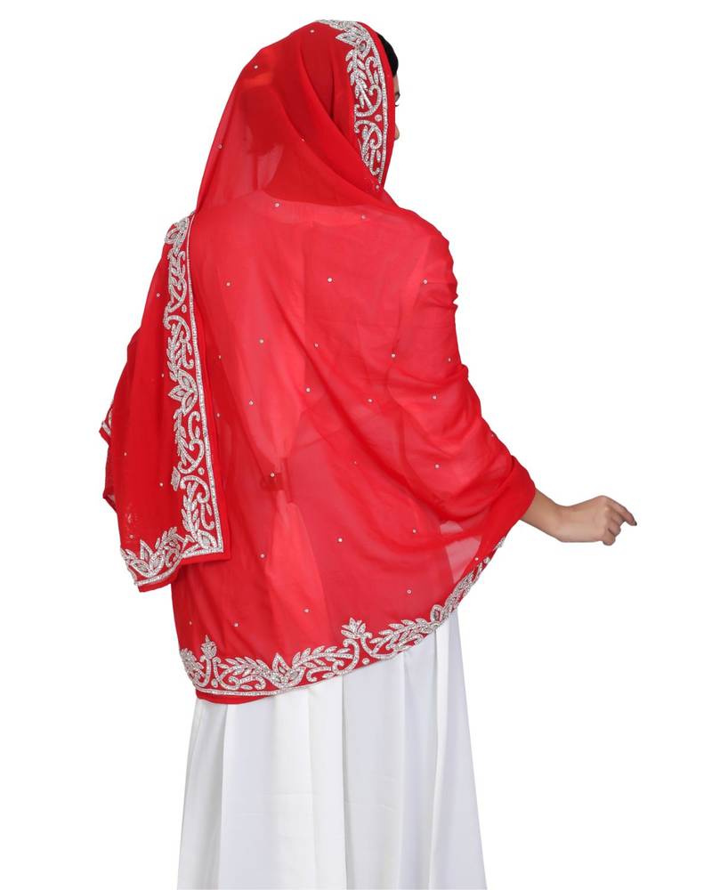 red embroidered faux georgette moroccan kaftan