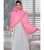baby pink embroidered faux georgette farasha