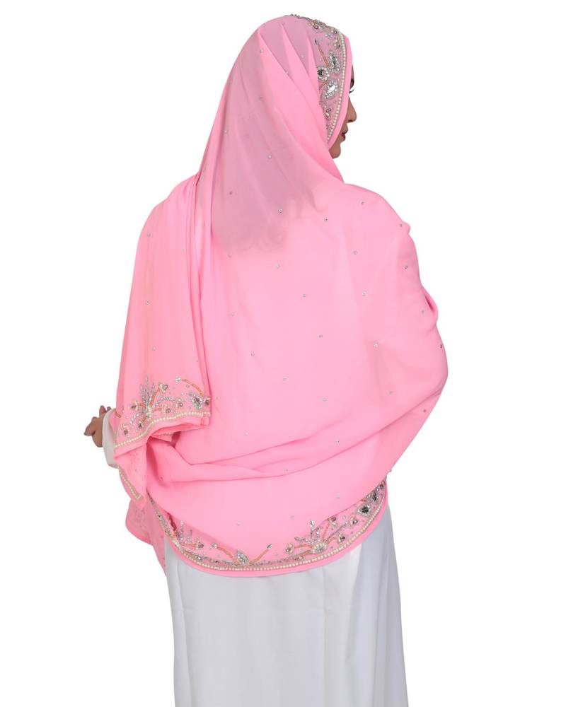 baby pink embroidered faux georgette farasha