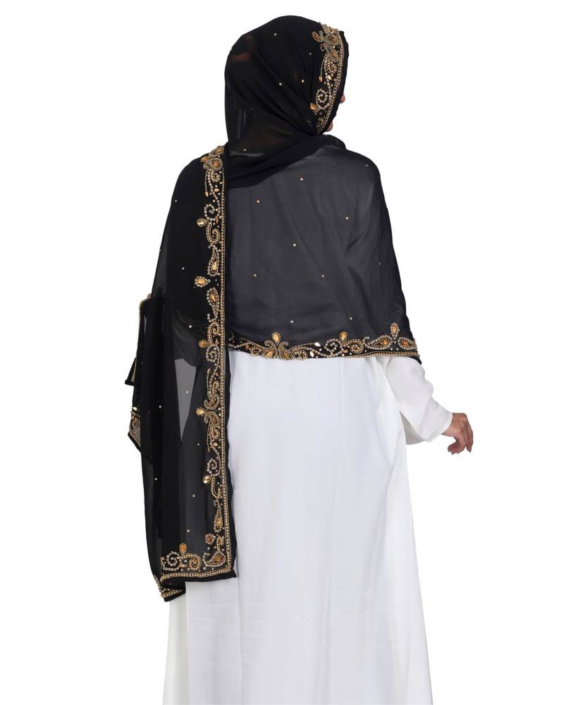 black embroidered faux georgette fustan