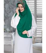 bottle green embroidered faux georgette fustan