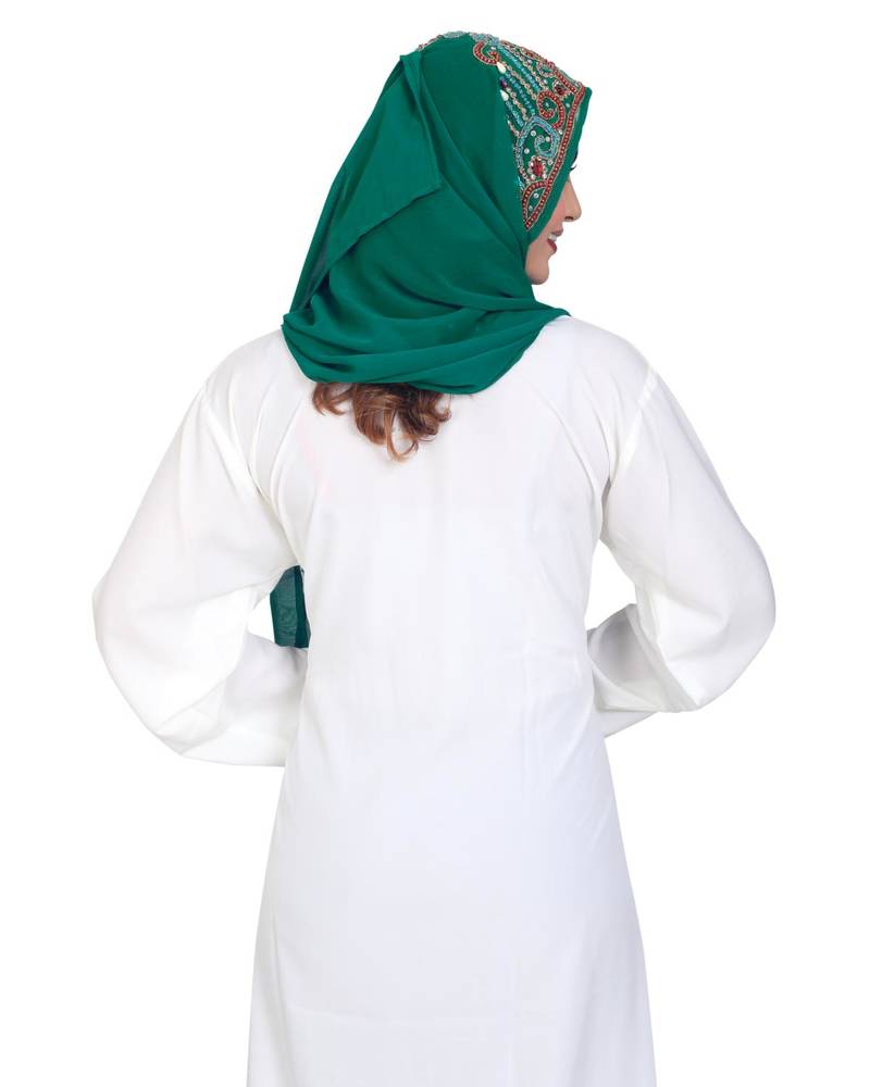 bottle green embroidered faux georgette fustan