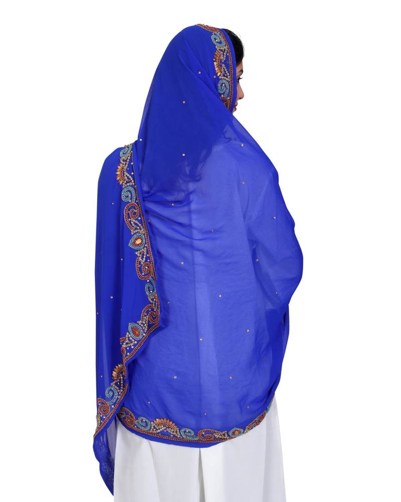 royal blue embroidered faux georgette fustan