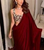 Red Satin Plain Saree with Blouse