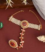 Gold plated kundan hathphool bracelet