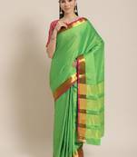 Cotton Silk Golden Zari Tissue Contrast Border Saree With Desingner Jacquard Blouse.