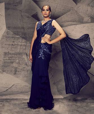 The shimmering blue skirt saree 1