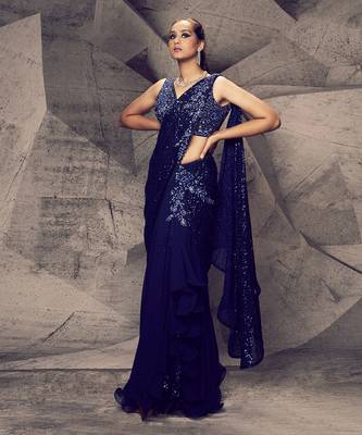 The shimmering blue skirt saree 2