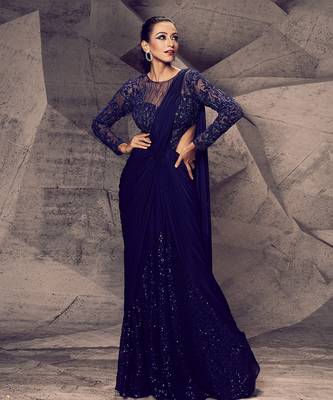 The shimmering blue leotard saree 1