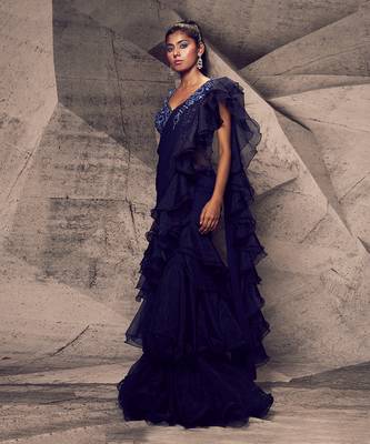 The shimmering blue ruffle saree 2