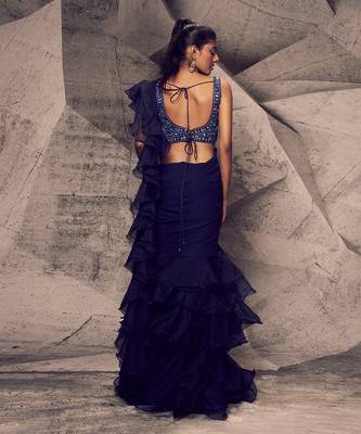 The shimmering blue ruffle saree 3