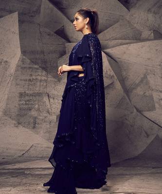The shimmering blue layered saree 2