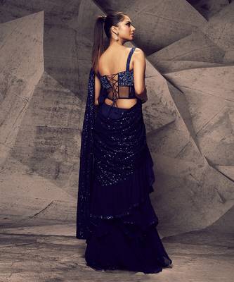 The shimmering blue layered saree 3