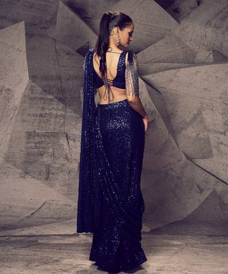 The shimmering blue slit saree 3