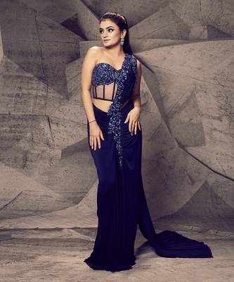 The shimmering blue corset saree 1