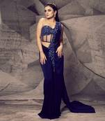 The shimmering blue corset saree